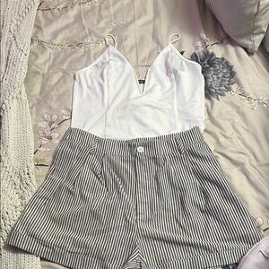 White Cami Top and Striped Shorts Set